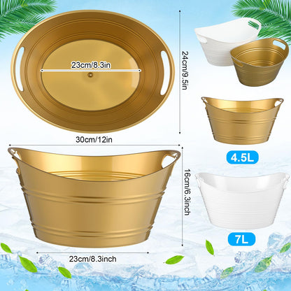 Patelai 6 Pcs Ice Buckets Bulk, Plastic Ice Buckets with Handles, Oval Storage Tub, Large Capacity Drink Tub for Party Bar Wine Beer Champagne Beverage Bottle Cooler(4.5 Liter,Gold)