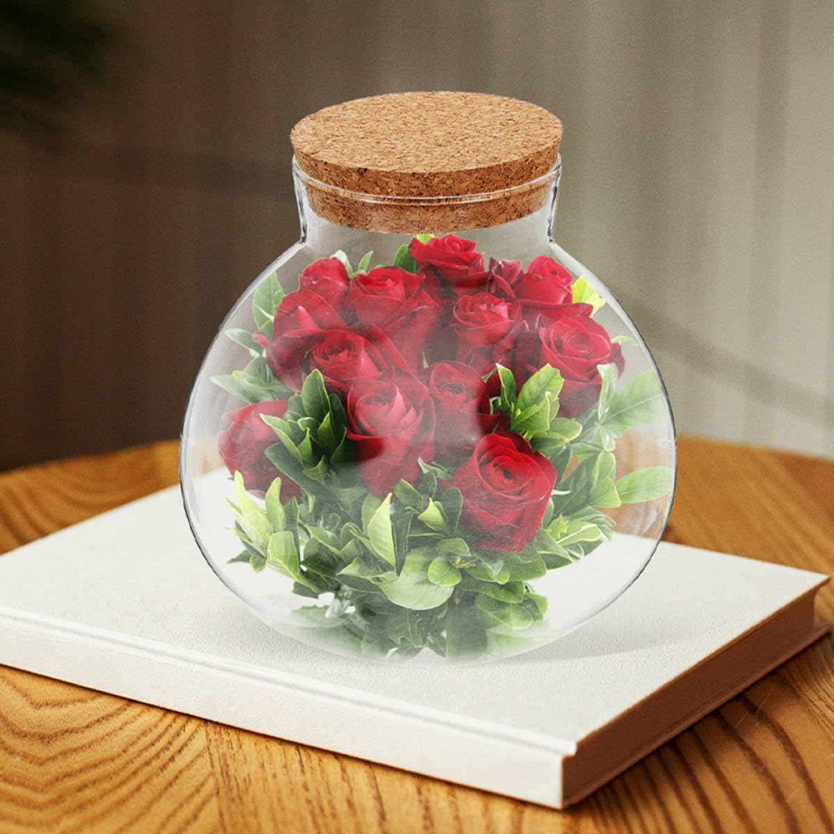 BESPORTBLE Microlandscape Ecological Bottle Cork Stopper – Round Glass Terrarium Container for Moss Plants – Decorative Planter for Home Office and Garden