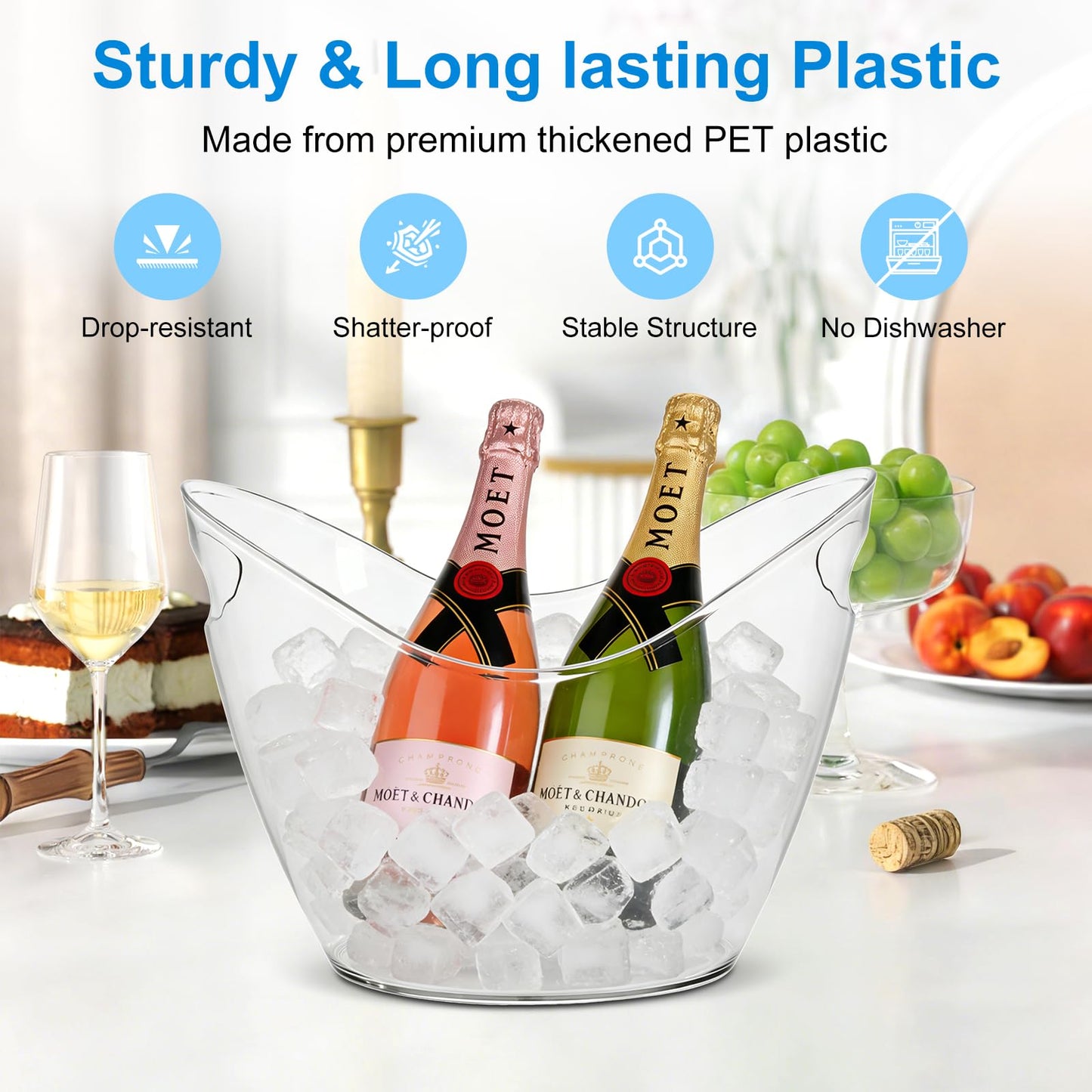 3.5L Ice Bucket for Parties 2 Pcs (in 1 Package), Portable Drink Bucket for Cocktail Bar, Plastic Champagne Cooler for Beverage/Wine/Beer, Mimosa Bar Supplies Chiller Tub with Scoop
