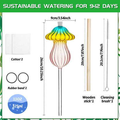 11 oz Large Plant Watering Globes, Glass Self Watering Globes, Gradient Color Mushroom Self Watering Planter Insert, Vacation Plant Watering Devices, Automatic Watering Bulbs (Large-2 Pack)