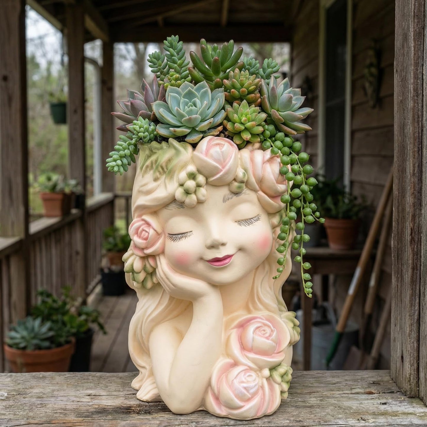 Elenon Head Face Planter for Succulents Indoor Outdoor with Drainage Hole, Unique Home Garden Decor Resin Cute Turtle Flower Pot Gift Idea for Plant Lovers