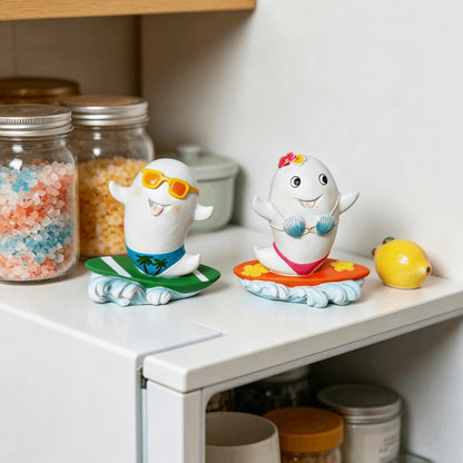 DiliComing Summerween Ghost Figurines Summer Decor - 4 Inch Set of 2 Cute Surfing Ghost Resin Statues Summer Party Tropical Beach Themed Collectible Figurines for Home Decor Halloween Decorations