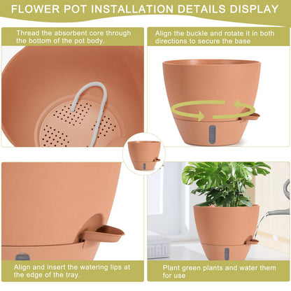 YUNLINGAA 4 Pack Plant Pots,12/10/9/8/ Inch Self Watering Pots for Indoor/Outdoor Plants Deep Reservoir,Nursery Planting Pot for Indoor Out Door Plants (Terracotta,12/10/9/8/ Inch)
