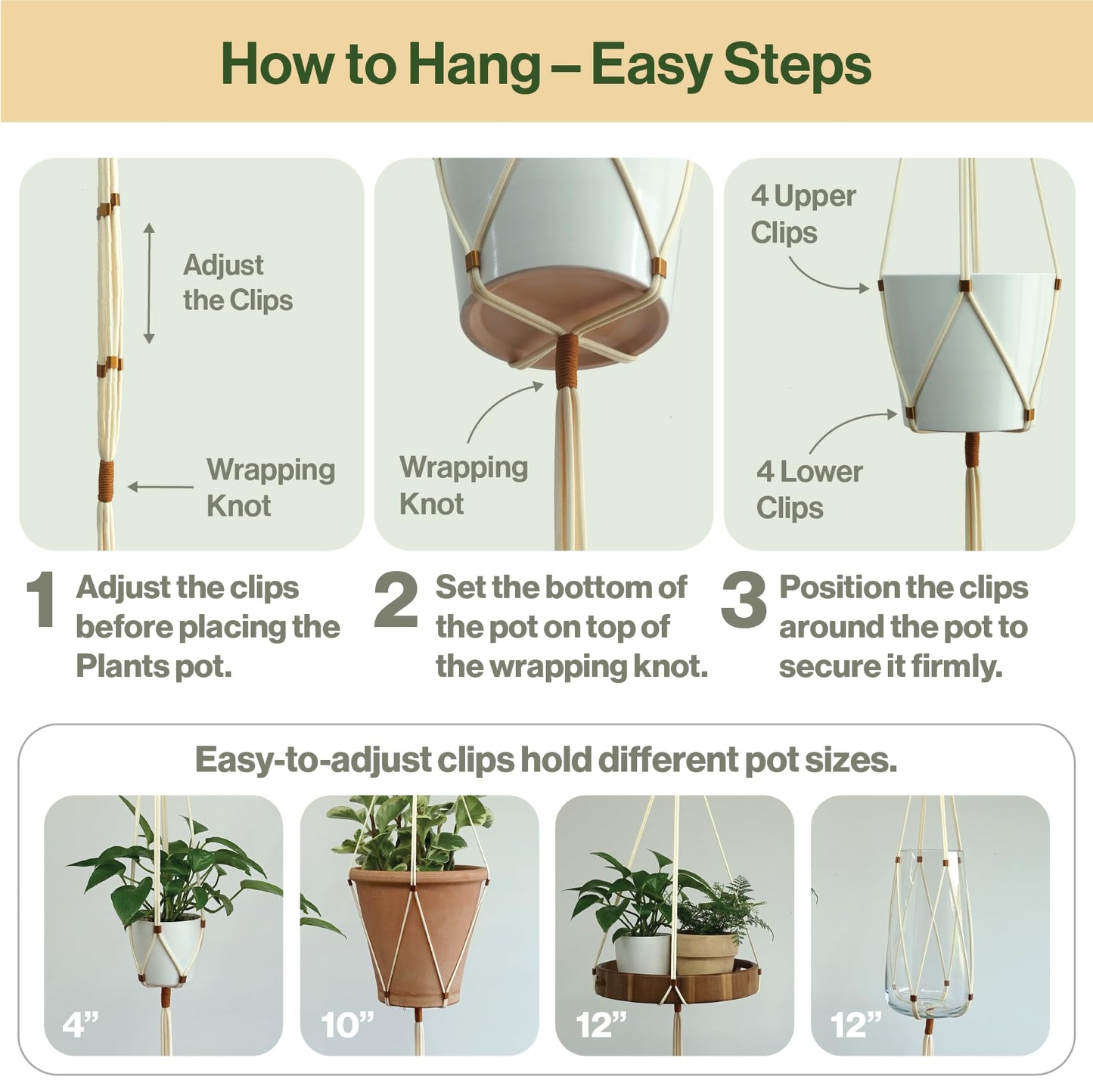 LET BE Macrame Plant Hanger Polyester Rope 42 Inch Outdoor Indoor Adjustable Hanging Planter for up to 10 Inch Plant Pot Modern Boho Home Decor (1, Ivory/Burnt Orange)