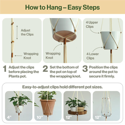 LET BE Macrame Plant Hanger Polyester Rope 42 Inch Outdoor Indoor Adjustable Hanging Planter for up to 10 Inch Plant Pot Modern Boho Home Decor (1, Ivory/Burnt Orange)