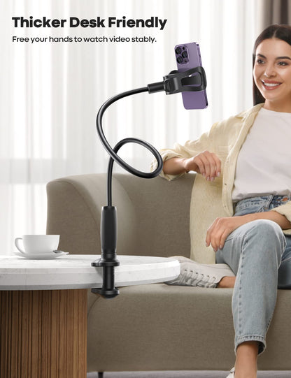 Lamicall Gooseneck Phone Holder for Bed - [Upgraded Stable Clip] for Desk, Headboard, Bed, Bedside, Table, Flexible Gooseneck Long Arm Stand, Overhead Cell Phone Clamp Mount, Gift for All 4-7” Device