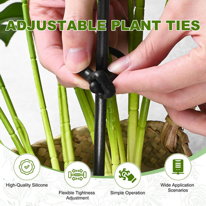 M METERXITY 12-Pack Adjustable Plant Ties, 8inch/20.32cm Silicone Flexible Multi-Function Sturdy Garden Twist Tie for Plant Support/Tree/Shrub/Vine, Reusable Support Twine [Black]