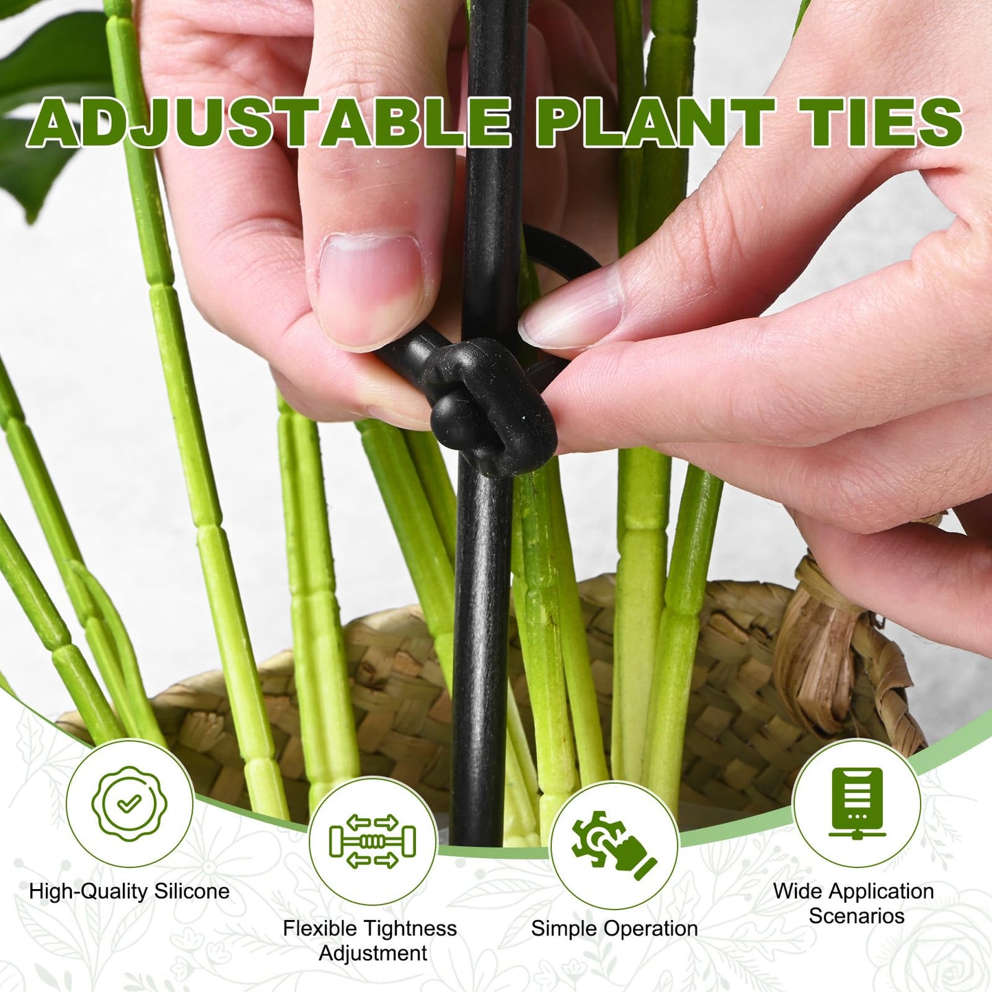 M METERXITY 12-Pack Adjustable Plant Ties, 3inch/7.62cm Silicone Flexible Multi-Function Sturdy Garden Twist Tie for Plant Support/Tree/Shrub/Vine, Reusable Support Twine [Black]