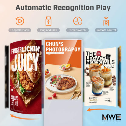 QIXZOCV MWE 49 Inch Indoor Floor Standing Digital Signage Advertising Display Kiosk LCD Screen Commercial Totem Android System Vertical Poster with Auto Media Player-White