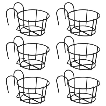 6 PCS Round Hanging Railing Planters, Hanging Flower Stand Iron Baskets, Hanging Planters for Outdoor Plants, Metal Rack Fence Shelf Plant Holder with Hooks for Balconies, Gardens, Indoor Spaces