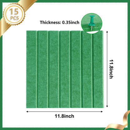 15 Pack Felt Bulletin Board, 35" x 59" Large Green Pinboard with 30 Push Pins, Felt Pin Board, Self-Adhesive Cork Board Tiles for Home, Office Walls, School Classroom Message Photos Display