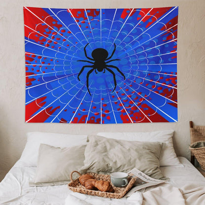 Spider Web Tapestry,Blue and Red Design Spider Web Tapestry for Boys Girls Teens,Modern Art Print Tapestry Wall Hanging Home Décor for Game Room Play Room Bedroom Living Room 80" x 60"