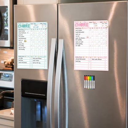 Magnetic Dry Erase Chore Chart - 8.5"x12" Behavior Responsibility Chore Board for Kids, Teenagers - 6 Extra Fine Point Markers Included - Shipped Flat 2 Pcs Blue & Pink