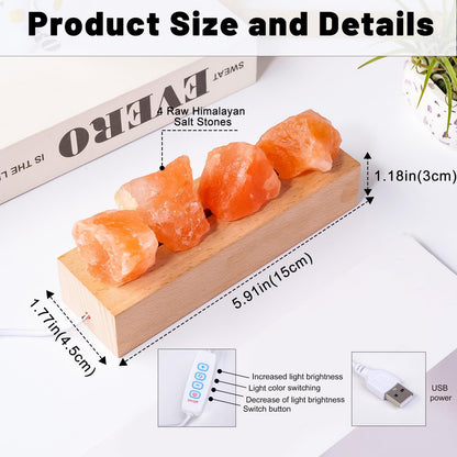Runyangshi Crystal Night Lamp Natural Healing Himalayan Salt Raw Stone USB Port 3 Colours Dimming Mode Bedroom Lamp Suitable Night Light Ideal Gift