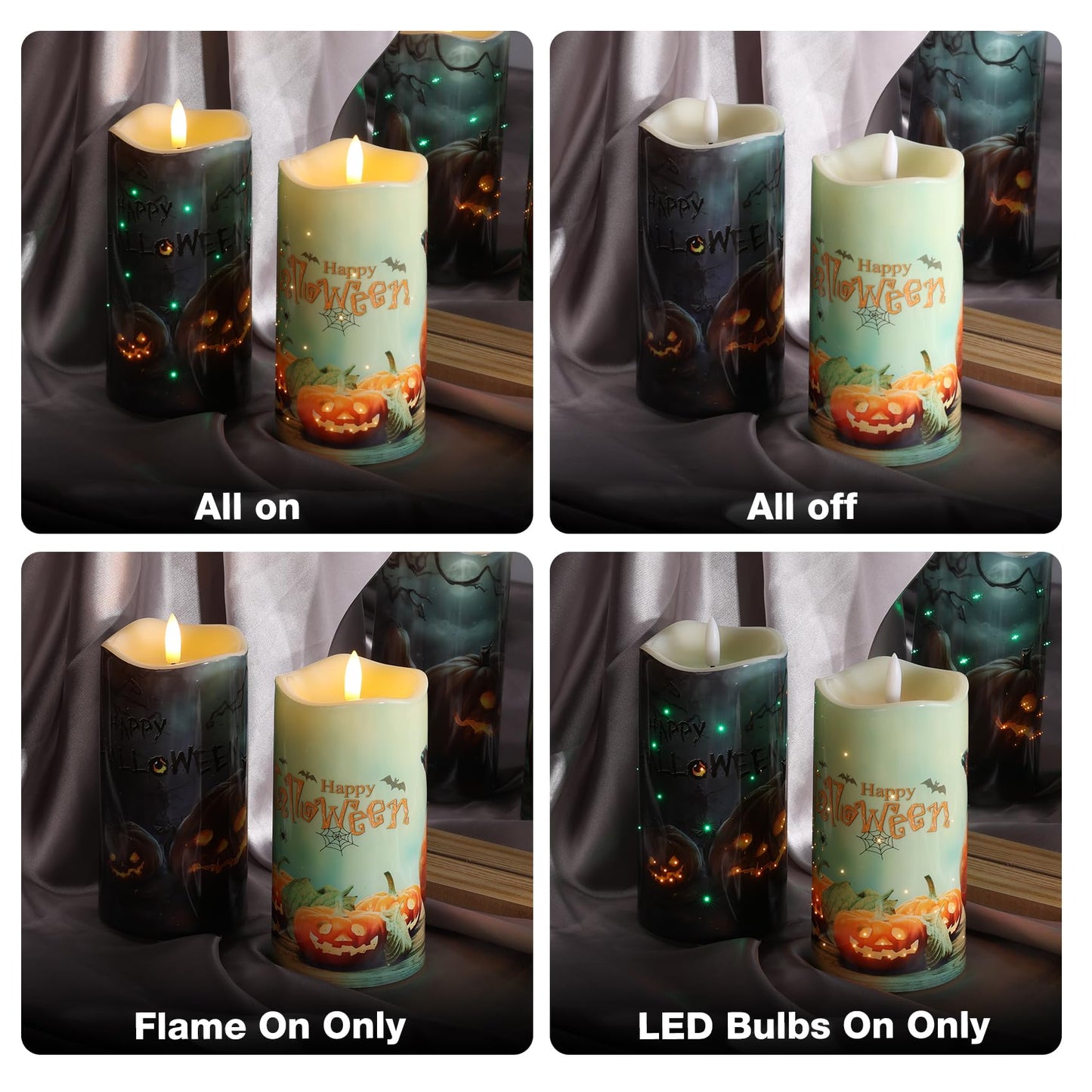 Eywamage Fiber Optic Halloween Flameless Candles, Spooky Pumpkin LED Pillar Candles with Remote, Battery Operated, Set of 2