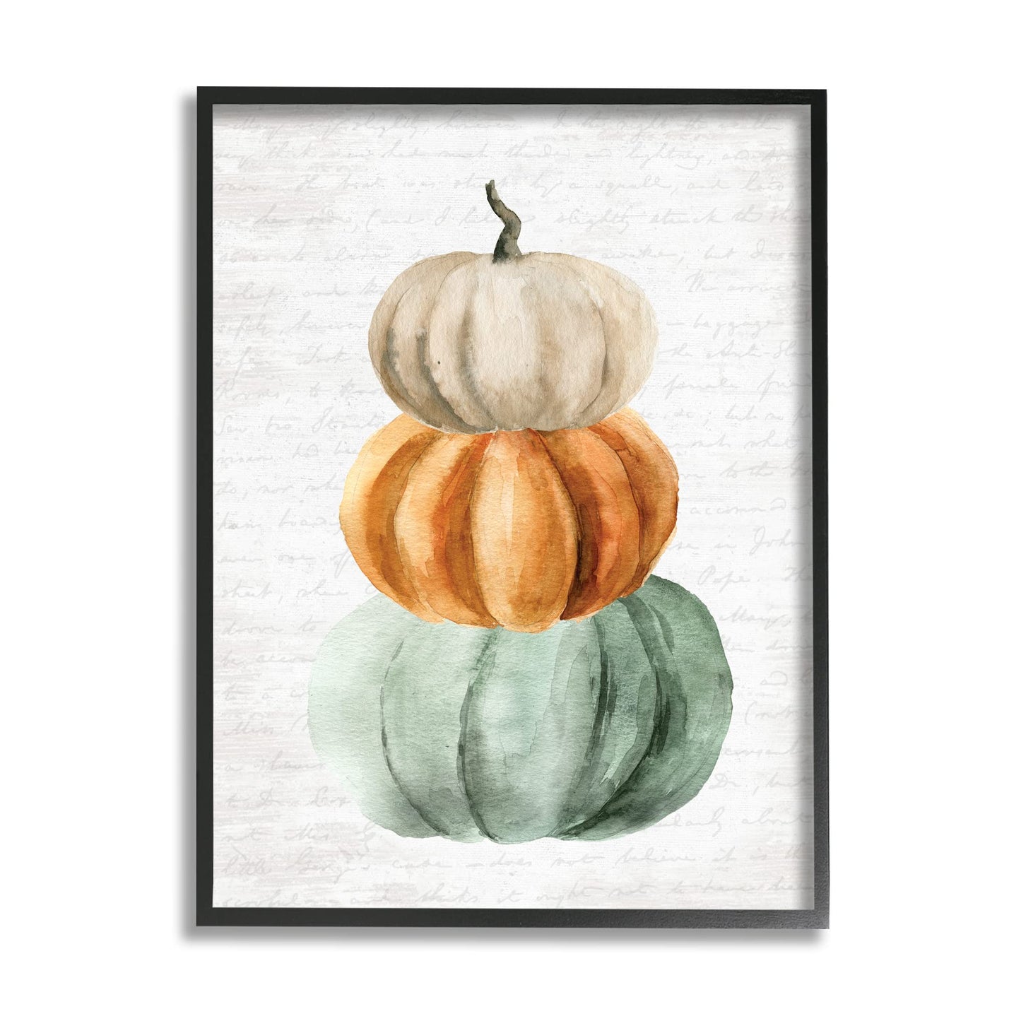 Stupell Industries Stacked Autumn Fall Pumpkins Cursive Words Background,Design by Lettered and Lined, Black Framed, 16 x 20