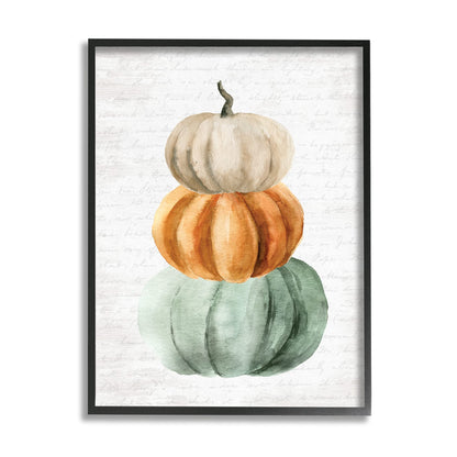 Stupell Industries Stacked Autumn Fall Pumpkins Cursive Words Background,Design by Lettered and Lined, Black Framed, 16 x 20