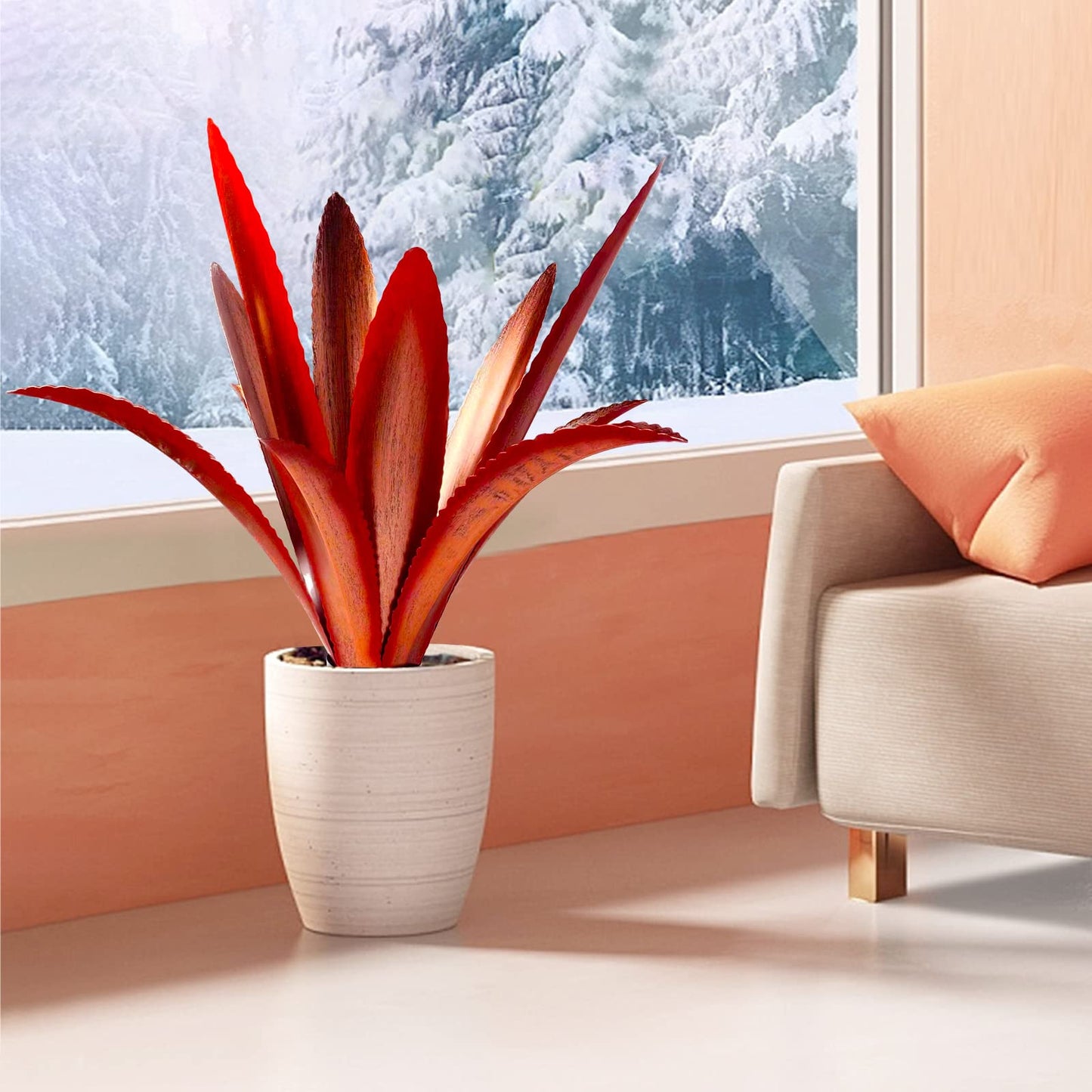 TOMBABY Enlarge Thickened Wind Resistant Metal Agave Garden Art Metal Plant Country Garden Sculpture Statue Outdoor Decoration Agave Metal Plant Courtyard Garden Lawn Ornament Gift (1, 12 Leaves red)