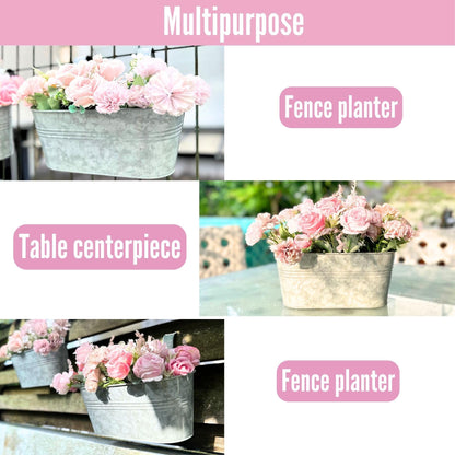 LaLaGreen Outdoor Rail Planter (11.2 Inch, 6 Pack) Silver Metal Iron Hanging Flower Pots Deck Railings Fence Buckets Modern Countryside Boho Style Wall Mount Window Box Plant Holder Hooks Porch Decor