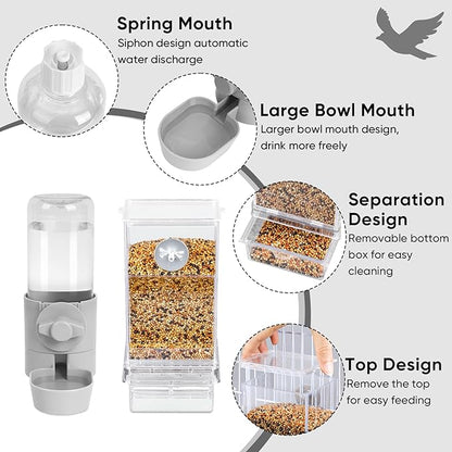lemtrflo No Mess Bird Feeder Water Dispenser Set, Bird Feeder for Cage, Cage Accessories for Cockatiels, Finches, Budgies and Canaries