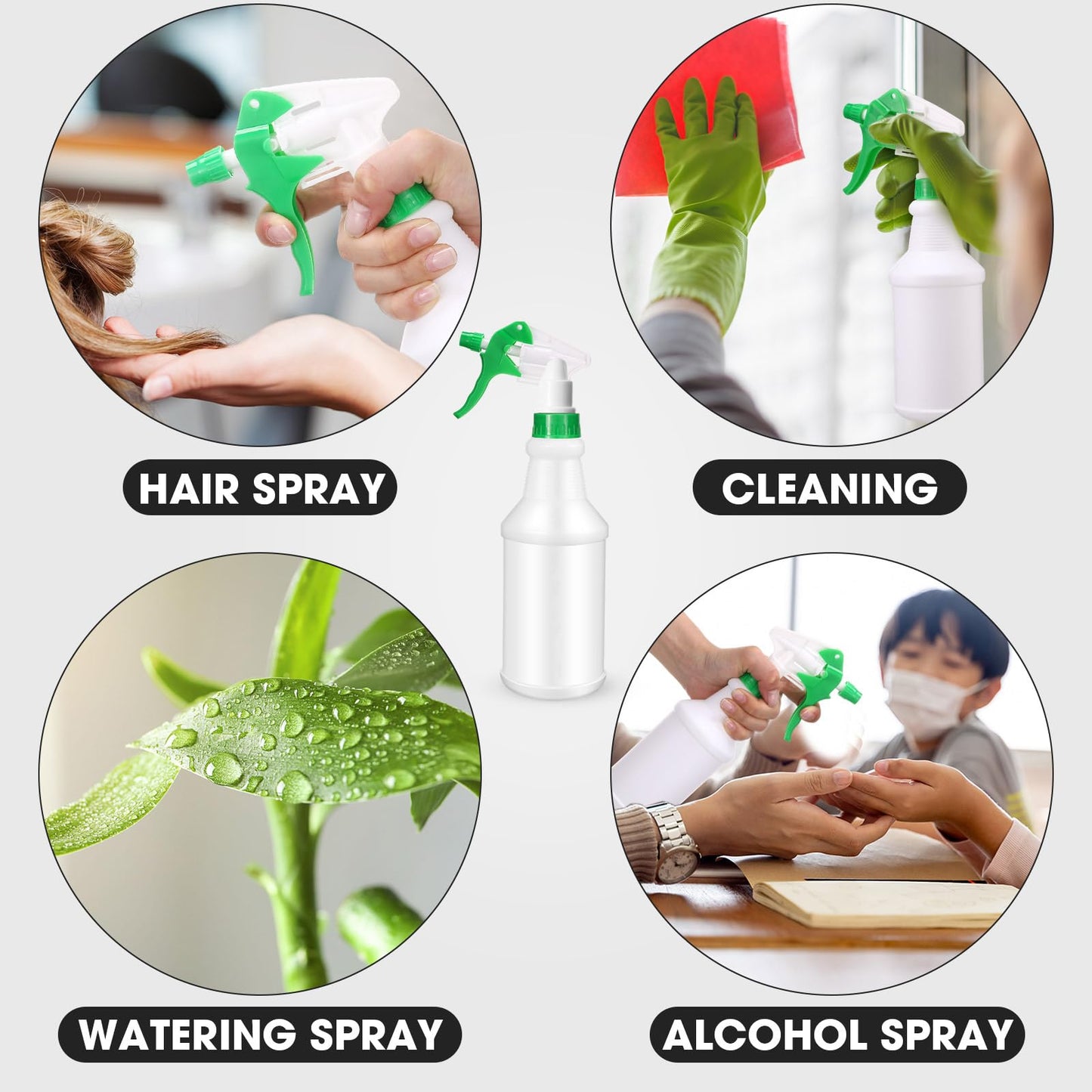 Eccliy 12 Pcs 16 Oz Plastic Spray Bottle, Adjustable Empty Reusable Sprayer for Cleaning, Planting, Water, Bathroom and Kitchen, BBQ, Commercial and Residential (Original,Green)