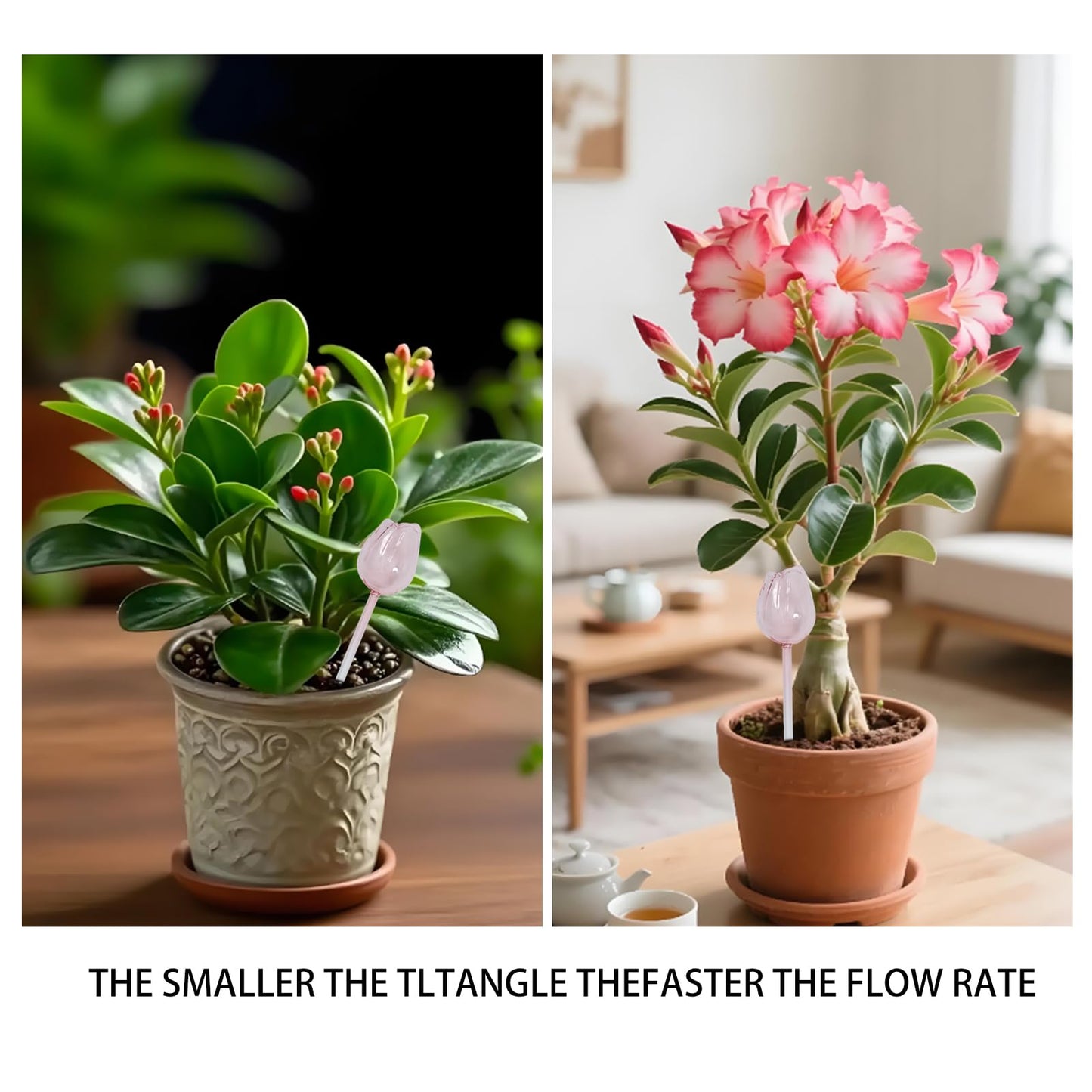 NovaPuff 2 Pcs Pink Tulip Self Watering Plant Globes,Glass Watering Bulbs Watering Spikes, Automatic Watering Devices for Indoor Plants/Travel Vacation