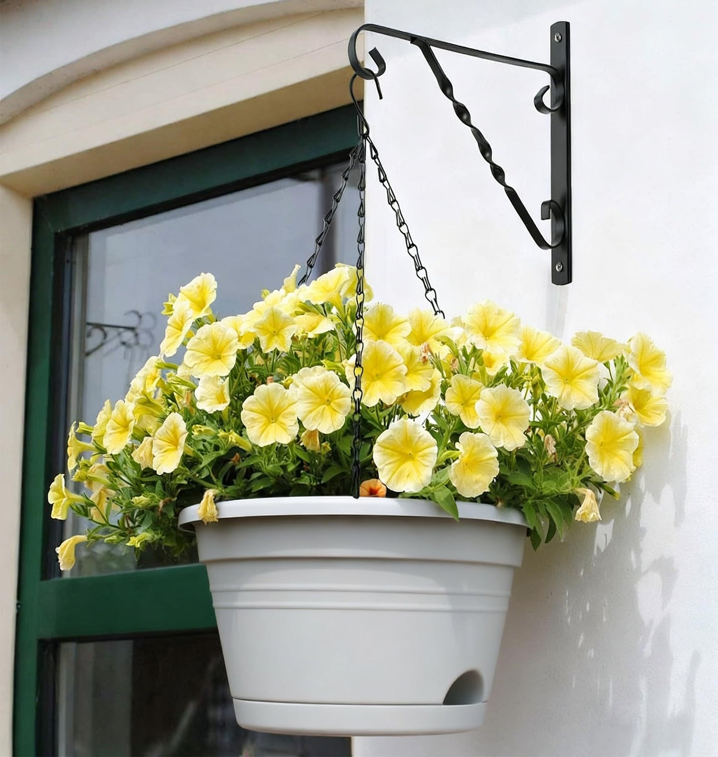 Nooulap 4 Pack Hanging Planters, 10 Inch Plant Pots with Hanger Chain & Drainage Trays, Hanging Baskets for Plants Outdoor Indoor, Flowers Pots for Home, Garden, Porch Decor (2 Grey + 2 Black)
