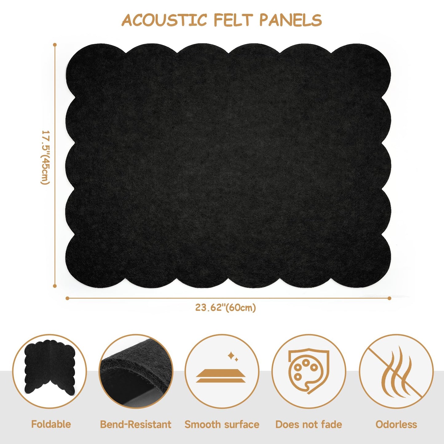 Felt Bulletin Board 24" x 18" Cork Board Alternative,Decorative Felt Pin Board Foldable Cork Boards for Walls Self-Adhesive Cork Board for Home Office Classroom Pin Board (Black)