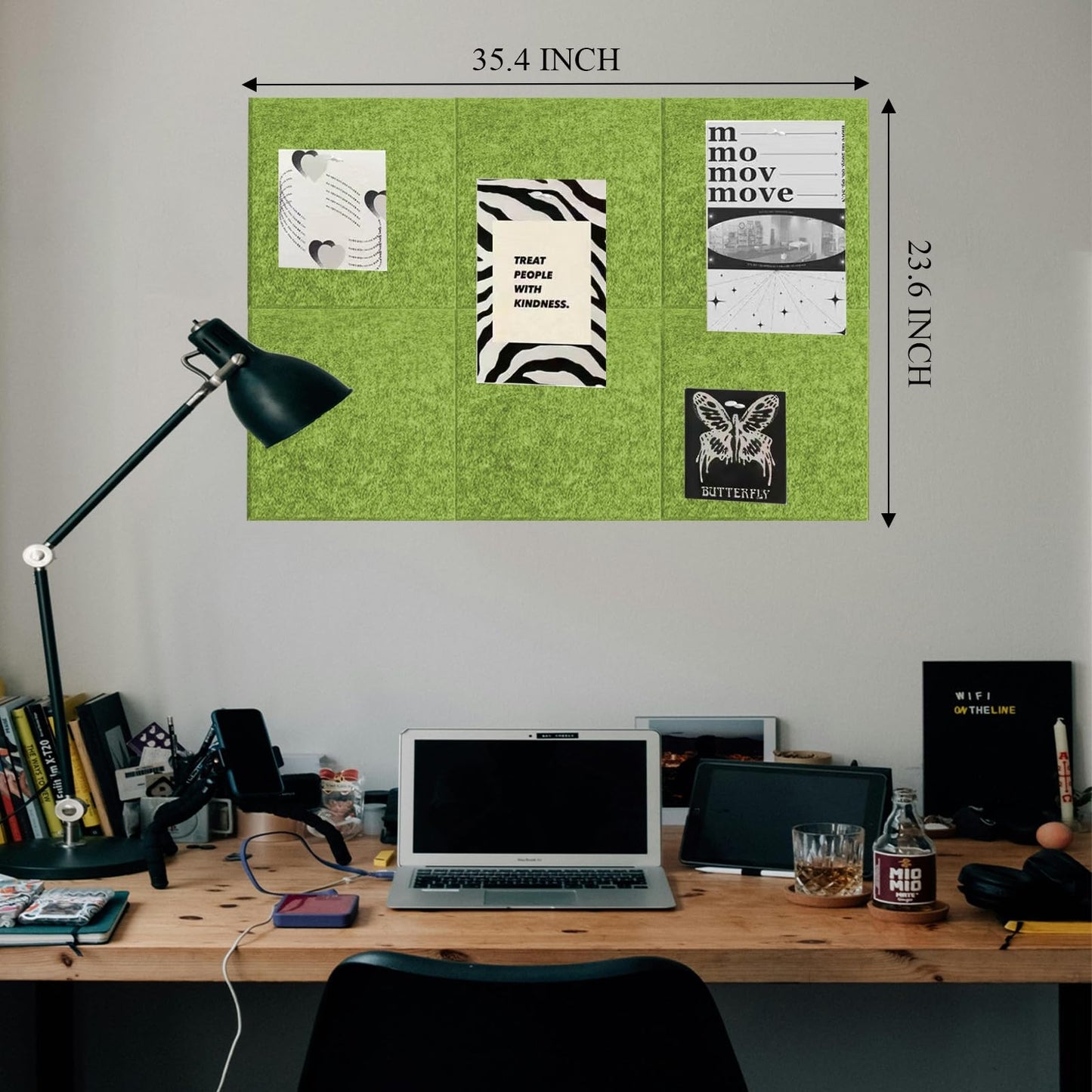 Leallace Green Felt Cork Tiles, 24" x 36" Large Cork Board, Bulletin Board for Christmas Decorations, 6 Pack Felt Boards with 30 Pushpins, Cork Boards for Office, Classroom, Home