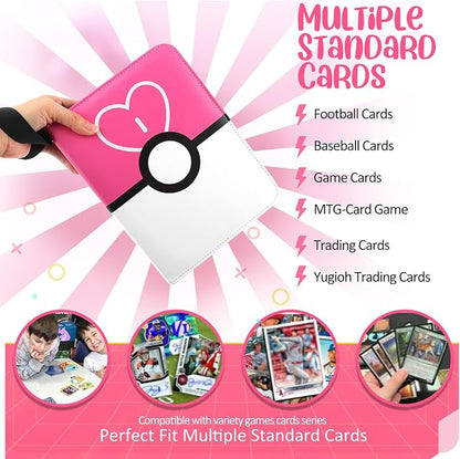 900 - Pockets Trading Card Binder with Removable 50 Sleeves, Card Collector Album with Zipper, Portable Card Holder Book Fits Sports Card, Game Card - Pink