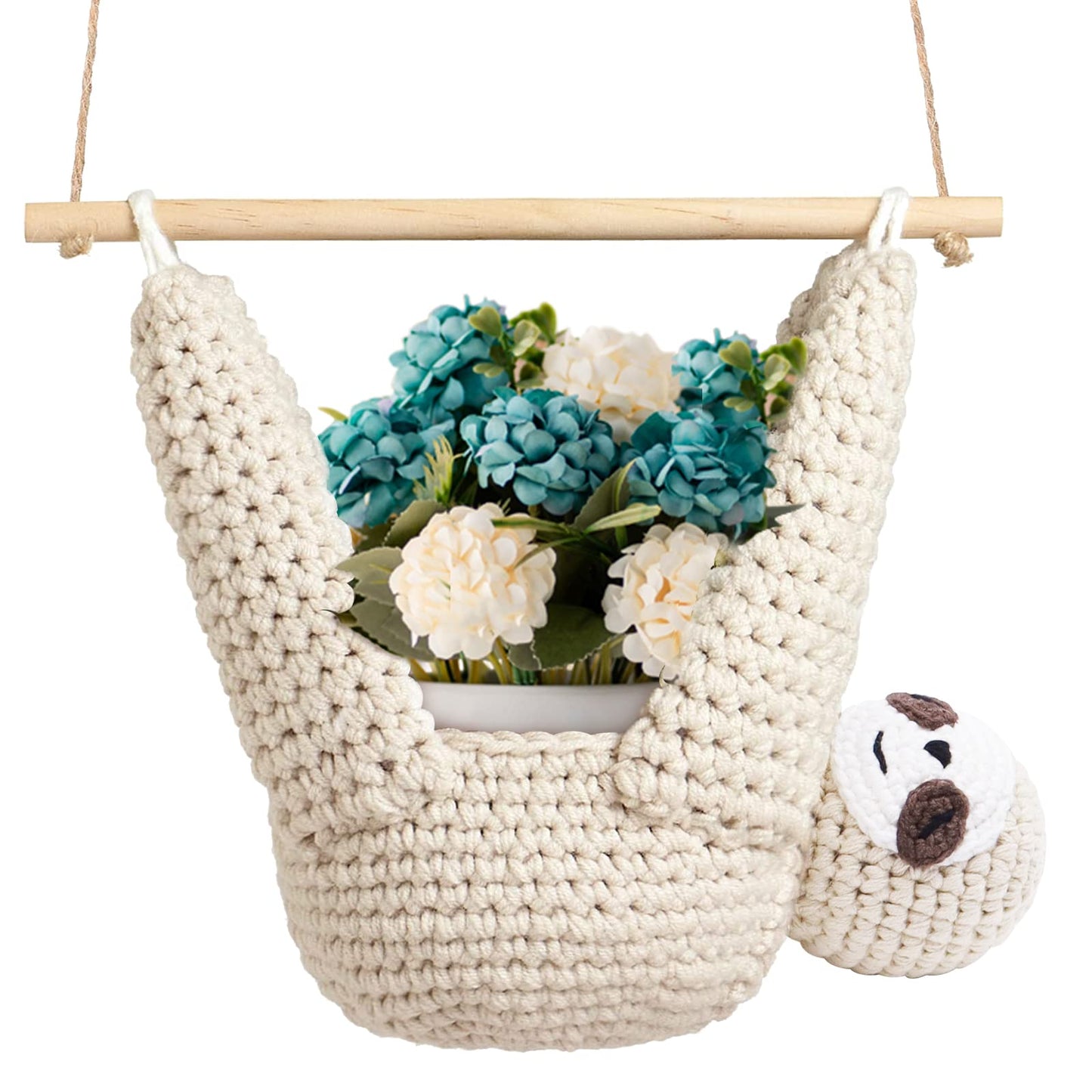 MANOPAWS Macrame Plant Hanger Crochet Sloth Hanging Planter Sloth Gifts,5 Inch Animal Wall Hanging Plant Holder for Plant Sloth Lovers, Home Decor Indoor Outdoor Plants Succulent Gifts