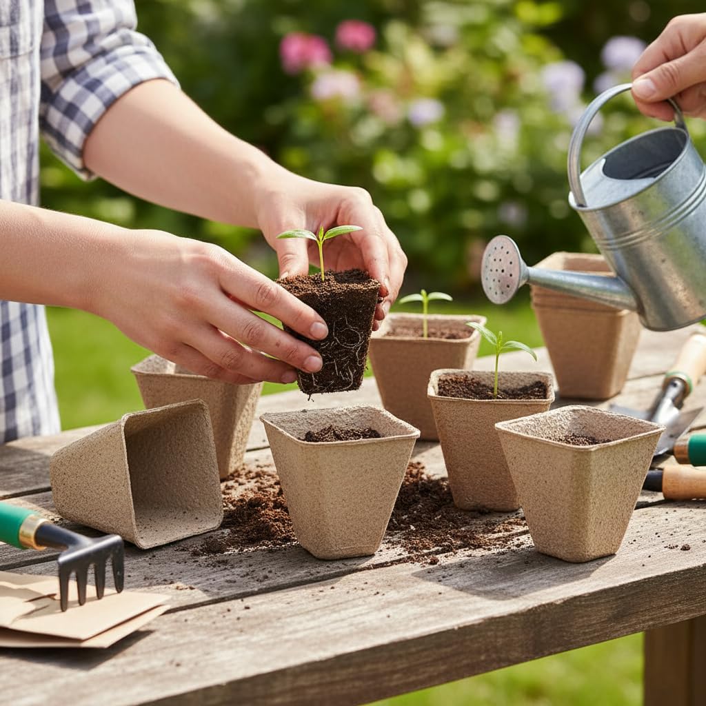 YESIACE 126 Packs Square Peat Pots, 3.15 Inch Seed Starting Pots with Drainage Holes Square Nursery Pot,Biodegradable Eco-Friendly Round Plant Seed Starter Peat Germination Seedling Trays