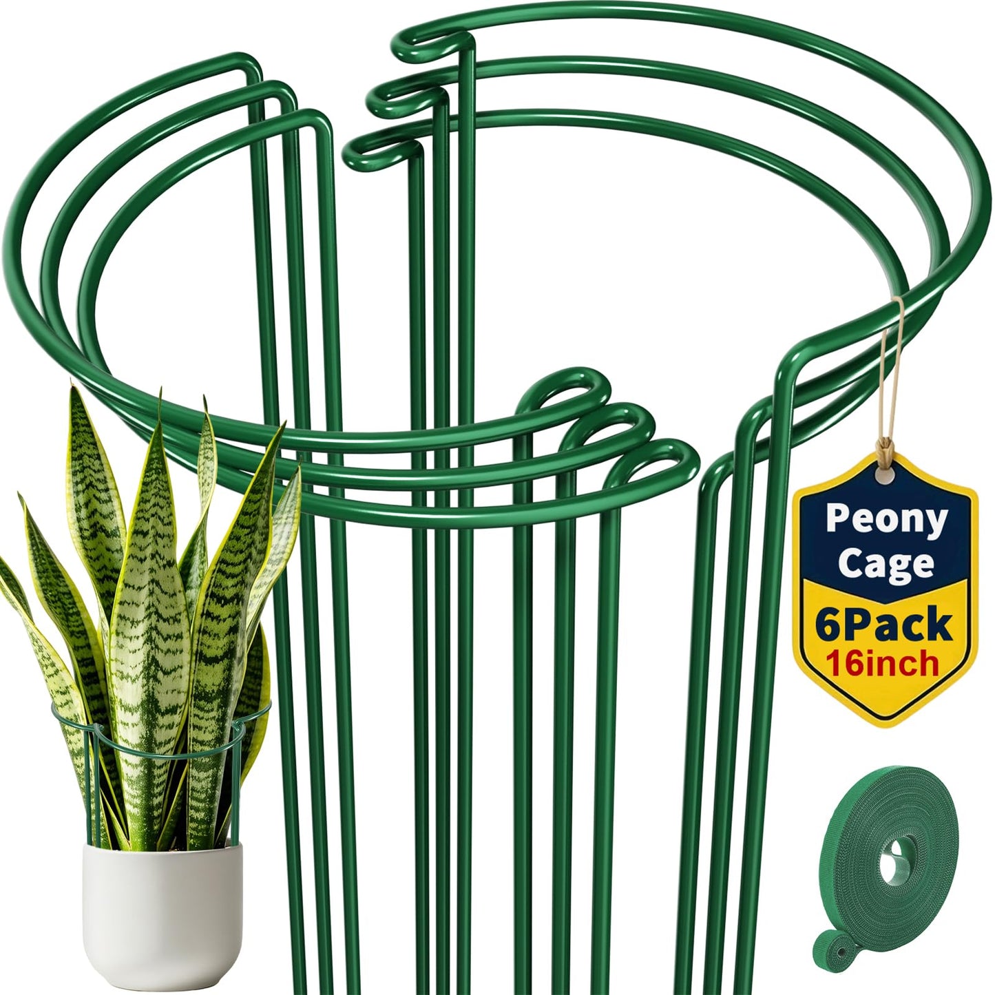 AMAGABELI GARDEN & HOME 6 Pack Peony Cage Plant Support Stakes 10" W x 16" H Heavy Duty Ring Metal Garden Support Structures Plant Cage with Ties for Indoor Flower Outdoor Tomato Hydrangea Monstera
