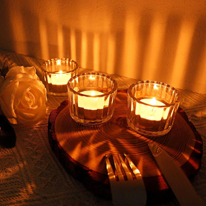 Filltown Clear Tea Light Candle Holders Set of 12, 5cm x 3.5cm Glass Tea Light Holders for Table Centerpiece, Mini Votive Candle Holders for Weddings, Birthday Parties, Home Decor, Table Decor