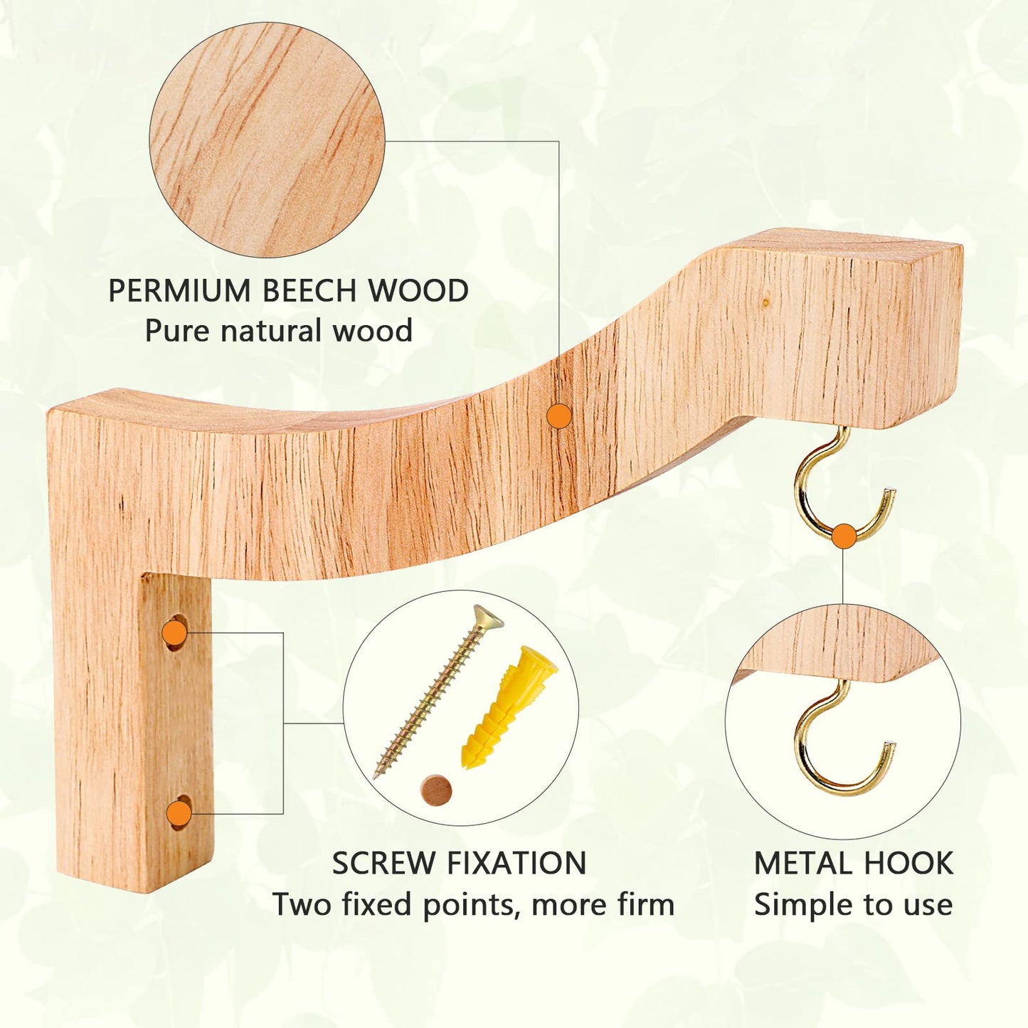 DSJIFGEW 7-Inch Wooden 7-Shaped Wall Hook Plant Hanger – Ideal for Indoor/Outdoor Bird Feeders, Flower Baskets, and Wind Chimes