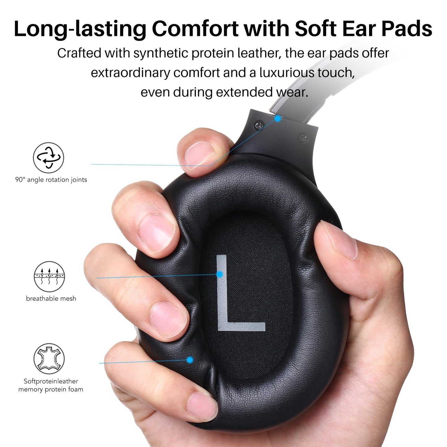 TOZO Hybrid Active Noise Cancelling Headphones, Wireless Over Ear Bluetooth Headset, 60H Playtime, Hi-Res Audio Custom EQ via App Deep Bass Comfort Fit Ear Cups, for Home Office Travel