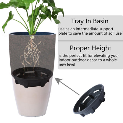 SE SUN-E Tall Planters for Outdoor Plants, Heavy-Duty Plastic Lightweight Flower Pots Blue to Khaki Gradient Garden Pots Porch Planters Outdoor Set of 2 Gifts for Plant Lovers