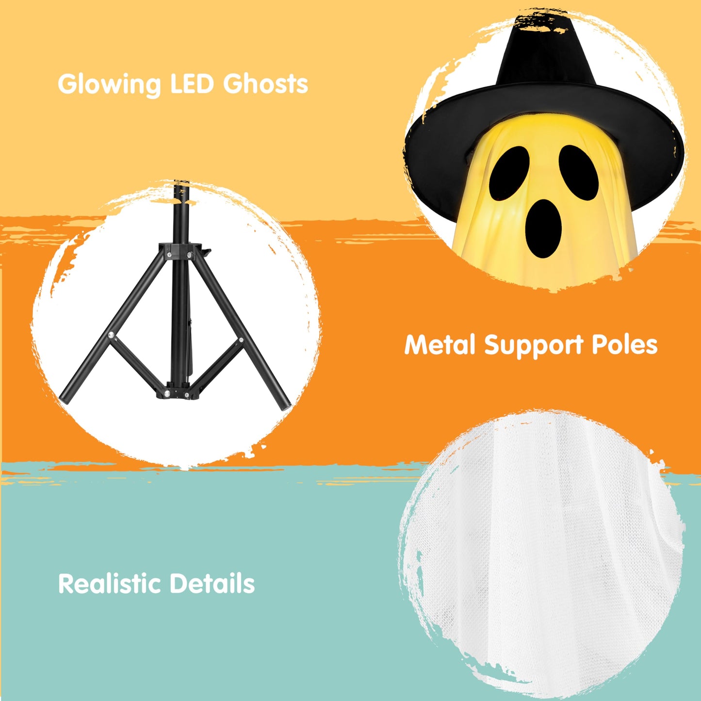 JOYIN 2 Packs 47'' Halloween Decorations Outdoor Standing Ghost, Light Up Spooky Ghost with Witch Hat & Remote Control, Glowing Halloween Decor for Yard Porch Lawn Garden Party Supplies Haunted House