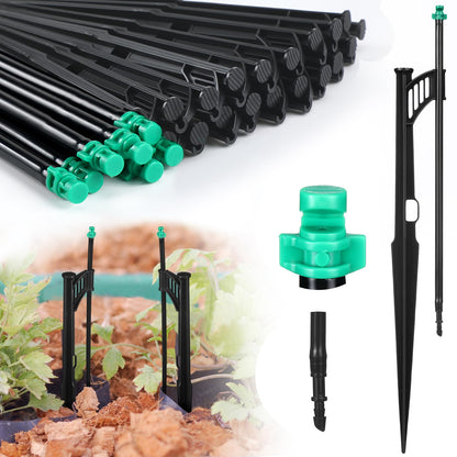 Yiyiring 25 Pcs 12.8 Inch Drip Irrigation Stakes with 180 Degree Sprayer Emitters and Sprinkler Extension Riser 1/4 Inch Drip Line Sprinkler Support Stakes for Garden Watering System,Green