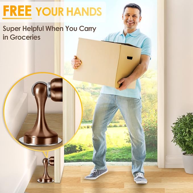 Door Stoppers Magnetic Door Catch, Stainless Steel Magnetic Door Stop 2 Pack, Double-Sided Adhesive Tape, No Drilling, Screws for Stronger Mount, Holder Your Door Open for Wide Doors