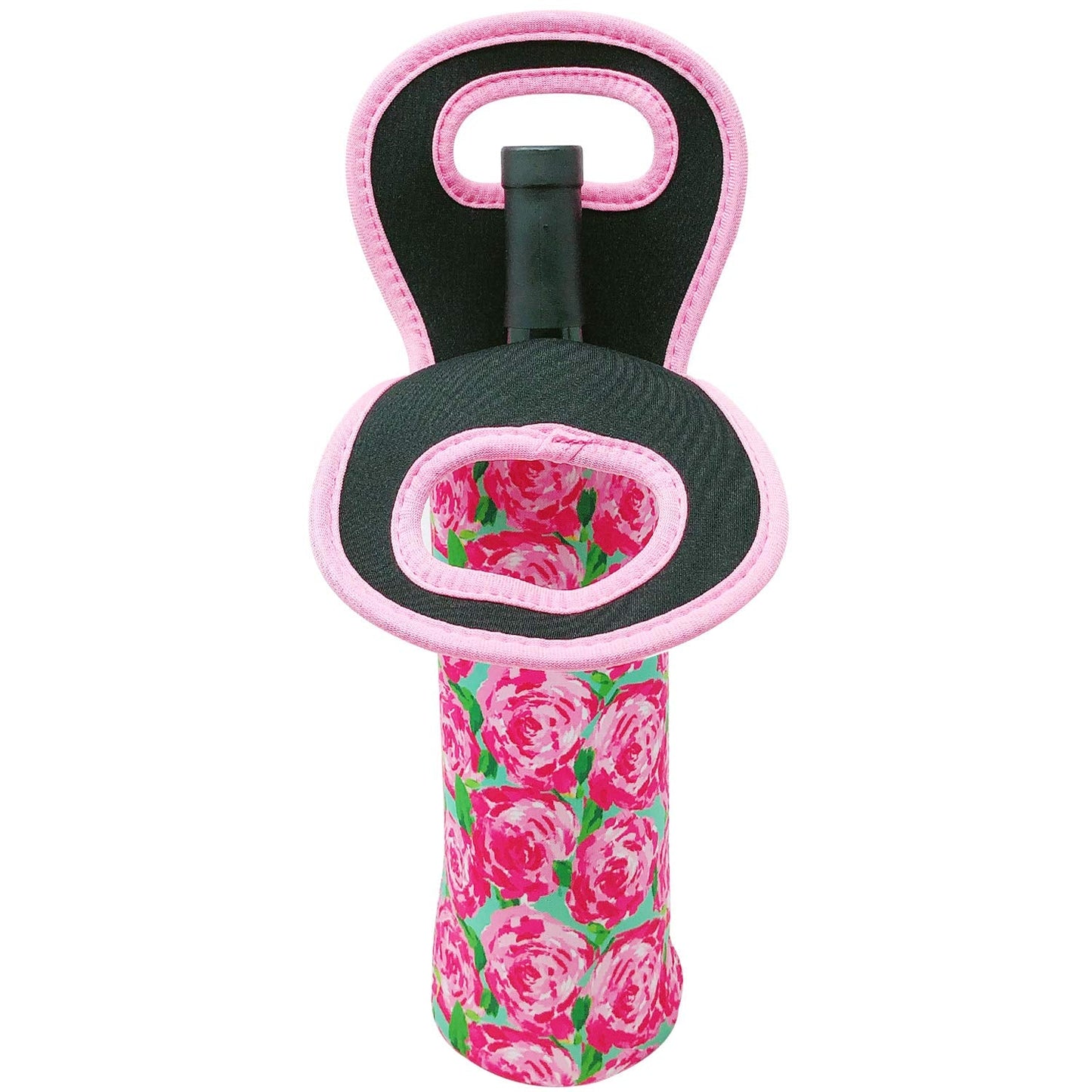 allydrew Insulated Neoprene Wine Tote, One Bottle, Pink Roses