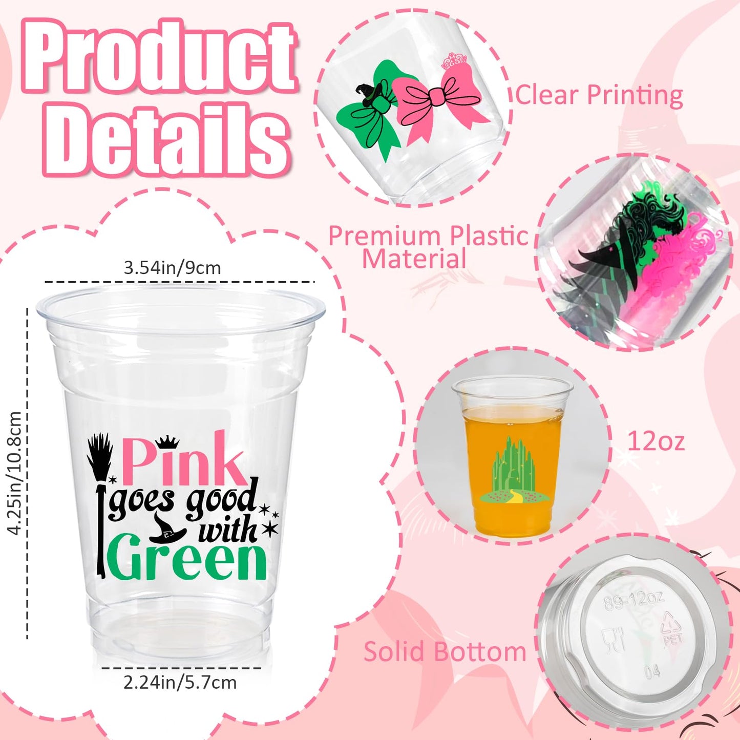 Witch Theme Party Decoration Plastic Cups, 50pcs 12 Oz Plastic Clear Disposable Drinking Cups for Witch Movie Birthday Wedding Summer Tropical Shower Party Supplies Favors Women Men Snack Cup Bulk