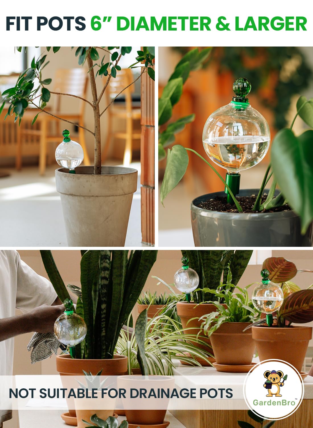4pcs 16 Oz Plant Watering Globes for Indoor Plants with Metal Self Watering Planter Insert - Premium XL Glass Hand-Blown Globes - Automatic Plant Waterer Indoor, Gift Idea for Gardeners [4, Clear]