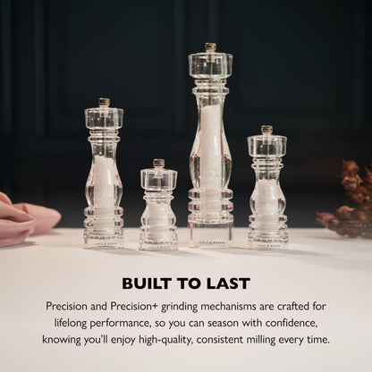 Cole & Mason London Refillable Spice Mill - Kitchen & Home Accessory - Salt & Pepper Grinder Set - Salt Mill with Ceramic Mechanism - Pepper Mill with Carbon Steel Mechanism - 7", Acrylic