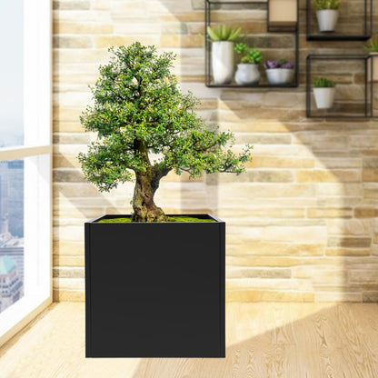 HZOPUTLH 26inch Steel Planter Box, Large Square Indoor Outdoor Planters, Floor Standing Heavy Duty Tall Metal Cube Planter Box, Steel Flower Boxes for Balconies, Gardens, Decks, Patios (Black)