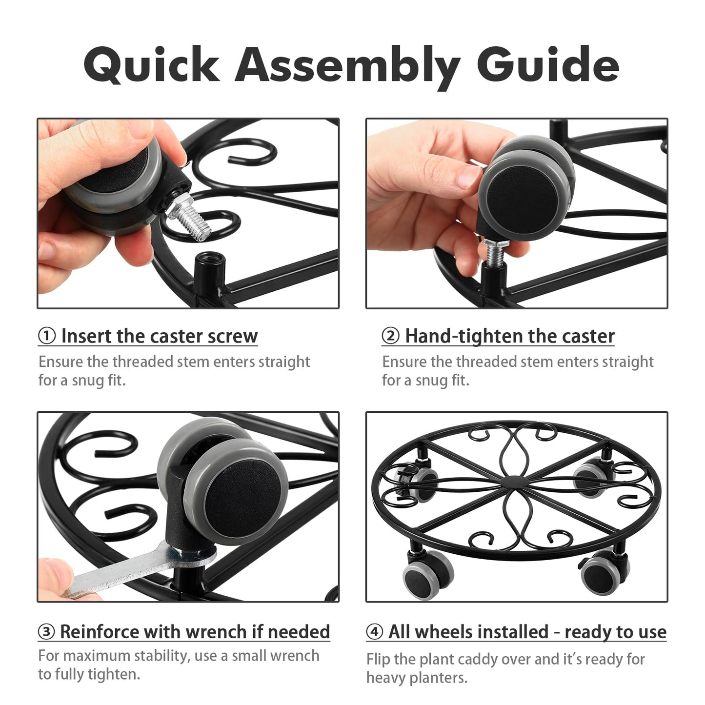 5 Pack Plant Caddy with Wheels Heavy Duty 16 Inch Large Metal Plant Stand with Wheels Plant dolly Rolling Plant Stand Plant Roller with Casters for Indoor and Outdoor with 5 Pack Plant Saucers, Black