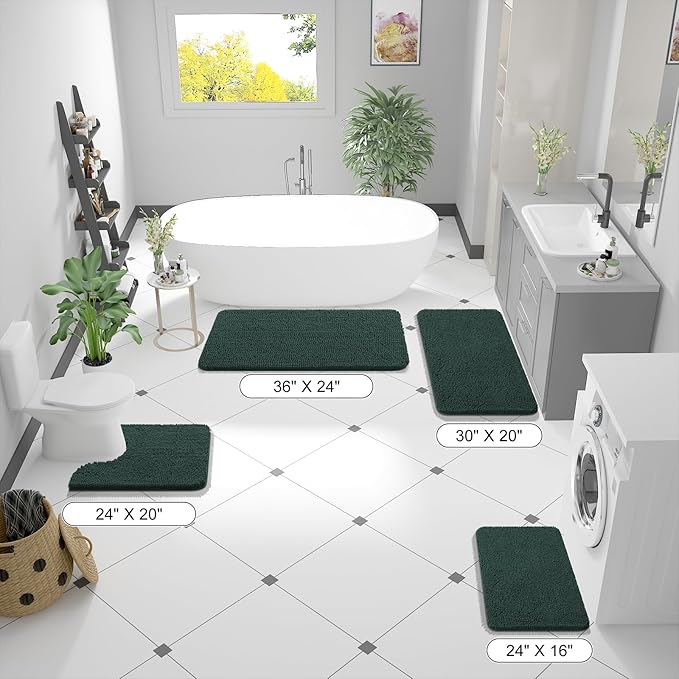 OLANLY Large Bathroom Rugs 40x32, Soft Absorbent Chenille Bath Rugs, Rubber Backing Quick Dry, Machine Washable Bath Mats for Bathroom Floor, Tub and Shower, Home Decor Accessories, Blackish Green