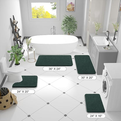 OLANLY Large Bathroom Rugs 70x46, Soft Absorbent Chenille Bath Rugs, Rubber Backing Quick Dry, Machine Washable Bath Mats for Bathroom Floor, Tub and Shower, Home Decor Accessories, Blackish Green