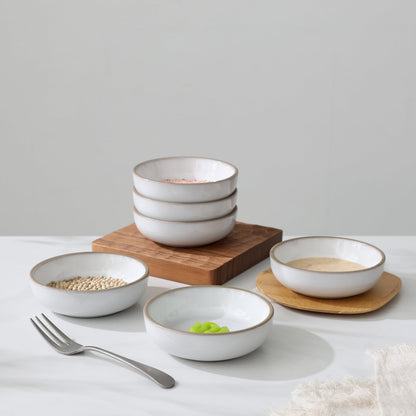 famiware Nature Ceramic Soy Sauce Dish, Dipping Bowls Set of 6, 3 oz Dipping Sauce Bowls/Dishes/Cups/Plates, Small Serving Bowls for Side Dishes, Condiments, Sushi, Appetizer, Dessert, Snowy White