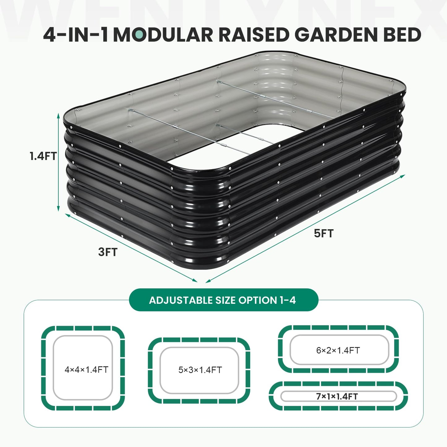 5×3×1.4FT Galvanized Raised Garden Bed Outdoor, Metal Raised Garden Bed Kit, Large Planter Raised Beds, 4 In1 Modular Raised Planter Box Outdoor,Raised Beds for Gardening for Vegetables Flowers Herbs